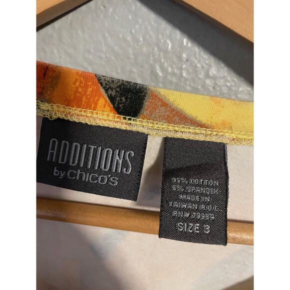 Chicos Shirt Womens 3 US XL Orange Black Floral 3/4 Sleeve Tropical Artsy - Picture 3 of 7